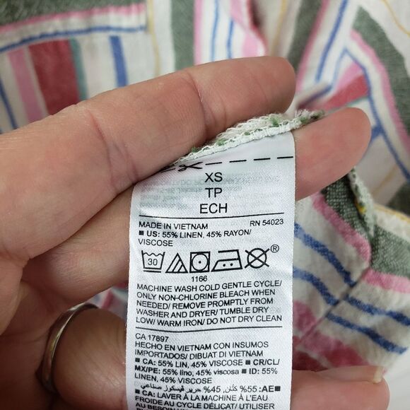 Women's Old Navy Linen Blend Vertical Strip Summer Spring Button Up Dress XS - Picture 7 of 11